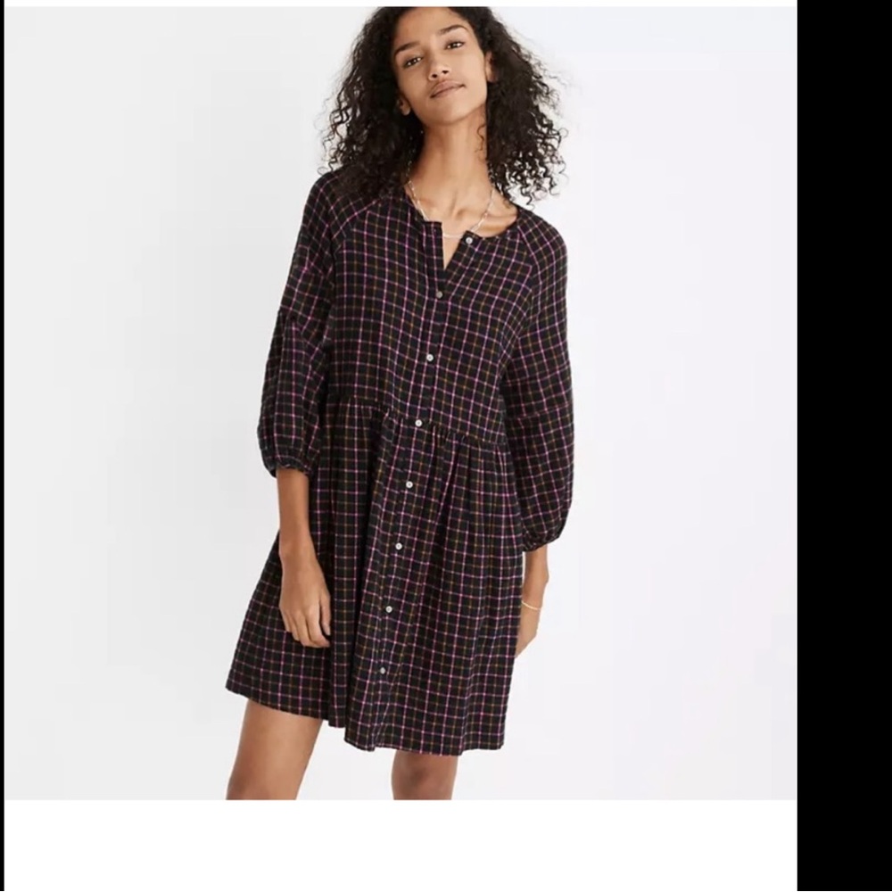 NWT Madewell Plaid flannel raglan button-front shirtdress